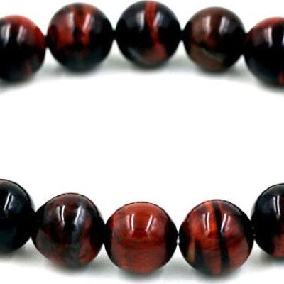 Vòng tay chuỗi hạt đá mắt hổ đỏ đen 10 ly 18 hạ