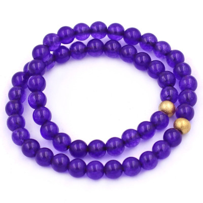 [Mệnh Hỏa, Thổ] Vòng Chuỗi Đôi 6 Ly Đá Thạch Anh Tím Charm Bi Inox VTAIHBD