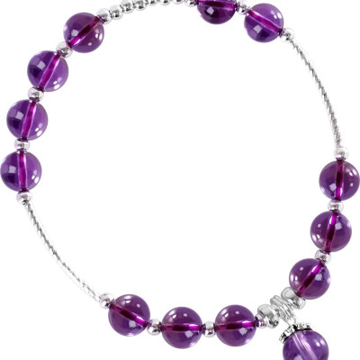 Vòng tay đá thạch anh tím phối charm bi bạc mệnh hỏa, thổ - Ngọc Quý Gemstones
