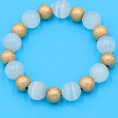 Chuỗi đeo tay phong thủy - đá mắt mèo trắng 12 ly VMETHVM1 - hợp mệnh Kim, mệnh Thủy