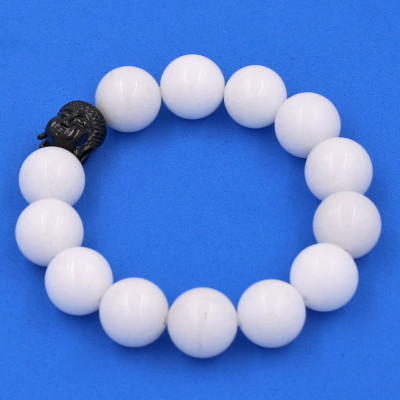 Vòng đeo tay san hô trắng 14 ly cẩn hạt Phật A Di Đà inox đen VSHTNLE14 - hợp mệnh Kim, mệnh Thủy