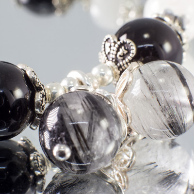 Vòng ta đá mặt trăng+ Onyx+ thách anh tóc đen thiên nhiên BlackMount #VT014