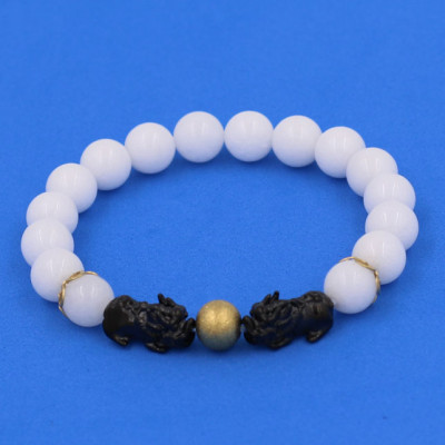 Vòng tay chuỗi hạt San Hô Trắng size 8 ly, 10 ly, 12 ly - Vòng tay Tỳ Hưu Đôi inox đen VSHTTHHEV8 - hợp mệnh Kim, mệnh Thủy