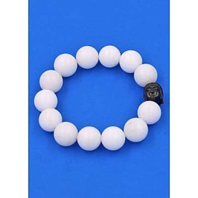 Vòng đeo tay san hô trắng 14 ly cẩn hạt Phật A Di Đà inox đen VSHTNLE14 - hợp mệnh Kim, mệnh Thủy