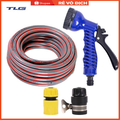 Bộ dây tăng áp 3 lần vòi xịt nước rửa xe, tưới cây loại 7-10m (cút nhựa nối nhựa đen 713-2) 206843