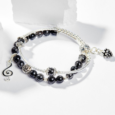 Vòng Tay Phong Thủy 2 Line Đá Thạch Anh Tóc Đen Phối Charm Trái Thông (6mm) mệnh Thủy, Mộc Ngọc Quý Gemstones