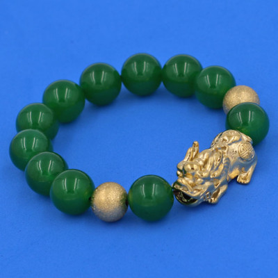 Chuỗi tay Tỳ Hưu inox - Chuỗi tay Thạch Anh Xanh Lá size 14 ly - hợp mệnh Hỏa, mệnh Mộc