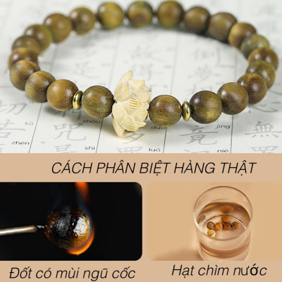 VÒNG TAY GỖ ĐÀN HƯƠNG XANH ĐỔI MÀU VÀ HOA SEN GỖ HOÀNG DƯƠNG CÓ TUA RUA