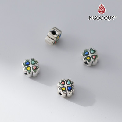 Charm bạc cỏ bốn lá xỏ ngang - Ngọc Quý Gemstones