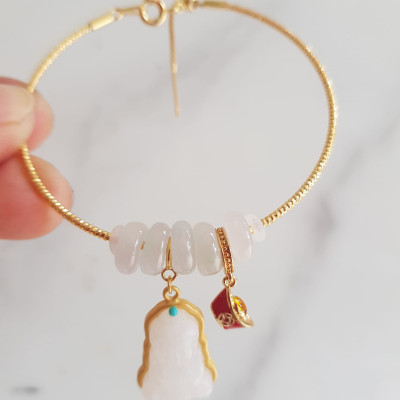 Vòng Tay Charm Phối 5 Đồng tiền đá cẩm thạch trắng tự nhiên  Phối mặt phật đá cẩm thạch trắng thỏi vàng đỏ may mắn vòng màu vàng rất xinh  Chuẩn hợp may mắn nữ mệnh kim mệnh thủy đeo ạ