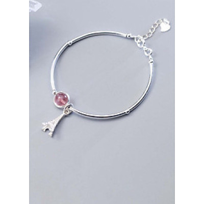 Vòng tay bạc một hạt đá charm tháp Eiffel  mệnh hỏa, thổ - Ngọc Quý Gemstones