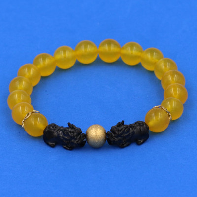 Vòng tay chuỗi hạt Thạch Anh Vàng size 8 ly, 10 ly, 12 ly - Vòng tay Tỳ Hưu Đôi inox đen VTAVTHHEV8 - hợp mệnh Kim, mệnh Thổ