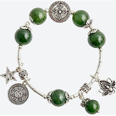 Vòng tay ngọc bích charm bánh xe pháp luân Ngọc Quý Gemstones