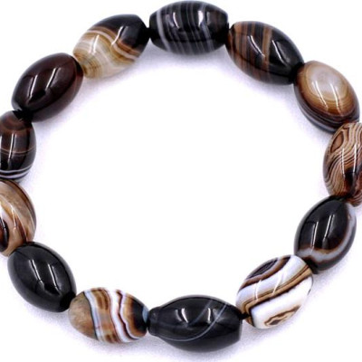 Vòng chuỗi đeo tay Lu Thống Mã Não Nâu Sọc Oval - hợp mệnh Kim, mệnh Thổ