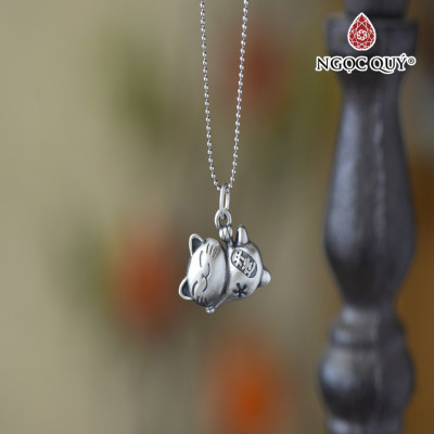 Charm bạc hình mèo thần tài treo - Ngọc Quý Gemstones