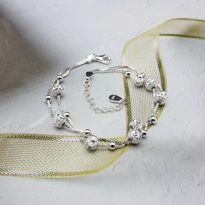 Vòng tay, lắc tay nữ  thiết kế mix bi dây kép bạc chuẩn 925 BẠC HIỂU MINH LTU538