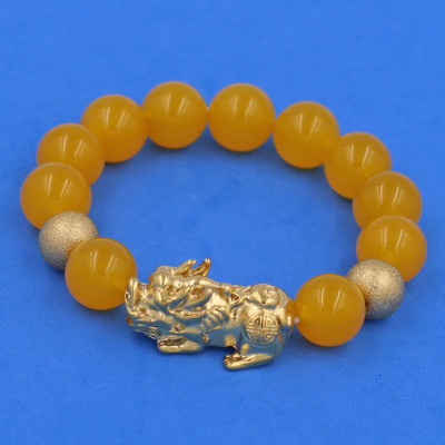 Vòng tay đá thạch anh vàng 14 ly cẩn Tỳ hưu TH54