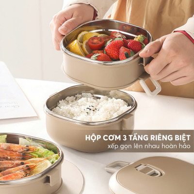Hộp cơm giữ nhiệt 3 tầng Inox 304 Kalpen AR11 dung tích 2100ml chuẩn Đức - Hàng chính hãng