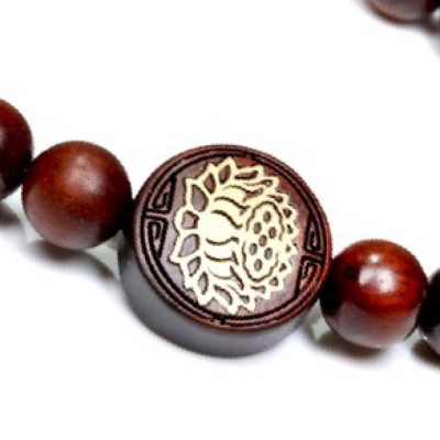 VÒNG TAY CHUỖI HẠT GỖ MẶT HOA SEN CHẠM KHẮC