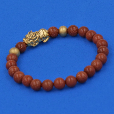 Chuỗi đeo tay đá Kim Sa 6 ly cẩn Tỳ Hưu inox vàng VKSTHHBV6 - hợp mệnh Thổ, mệnh Mộc