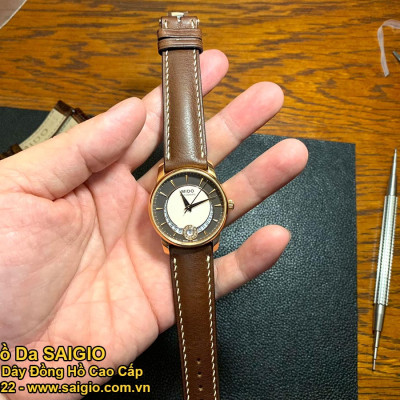 Dây Đồng Hồ Da Bò Cao Cấp, Kiểu Dáng Cổ Điển - Chỉ Trắng, Mặt Lót Chống Thấm Mồ Hôi, Tích Hợp Lớp Gia Cố Chống Giãn Đặc Biệt, Phụ Kiện Khóa và Chốt Bằng Thép Không Gỉ 316L - Hàng Chính Hãng SAIGIO