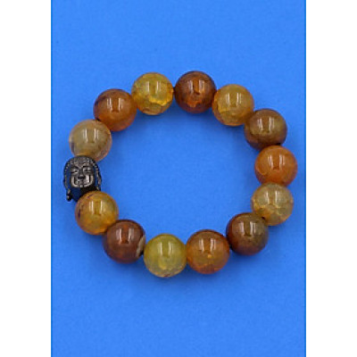 Vòng đeo tay đá vân rồng nâu 14 ly cẩn hạt Phật A Di Đà inox đen VVRNLE14 - hợp mệnh Kim, mệnh Mộc