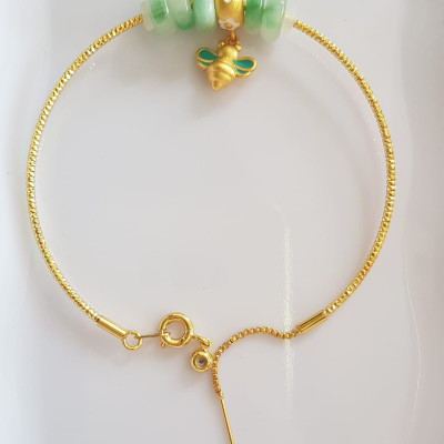 Vòng Tay charm xinh đẹp 5 đồng tiền đá cẩm thạch tự nhiên Vòng tay phối charm hình Chú Ong Xinh xắn vòng màu vàng khoen rút xinh Nữ đeo dễ thương ạ