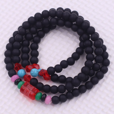 Vòng chuỗi 108 hạt đá thạch anh đen mờ charm lục tự kim ngôn - hạt 8 ly ( size lớn ), vòng chuỗi niệm Phật, vòng chuỗi đeo tay