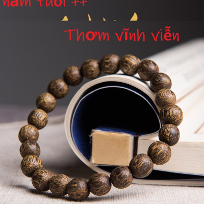 Combo Vòng tay phong thủy Trầm Hương 12 năm tuổi ++, Chất liệu Trầm Thiên nhiên, thơm vĩnh viễn, Kèm Hộp đựng Hoa Hồng lót Nhung lụa.