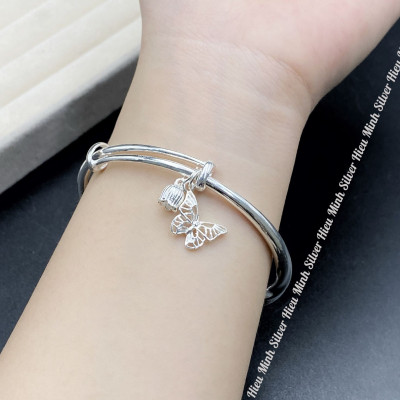 Lắc Tay Nữ Bạc Ta Nguyên Chất S99 Charm Hồ Điệp BẠC HIỂU MINH LTU620