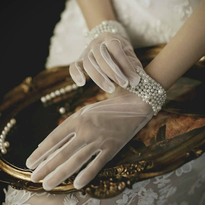 Găng tay trong suốt đính ngọc trai sang trọng cho Cô dâu và Dạ hội, đi tiệc, sự kiện, lễ hội, chụp ảnh MS: 43958