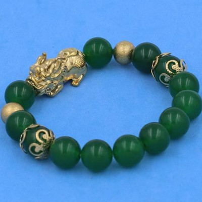 Chuỗi tay Thạch Anh Xanh Lá 10 ly VTAXLTHVHKHB10 mix Tỳ Hưu inox phối charm - hợp mệnh Hỏa, mệnh Mộc