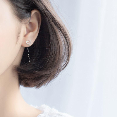 Khuyên tai bạc 925 tim thả xích mới lạ xinh xắn Dế Bạc - K5785