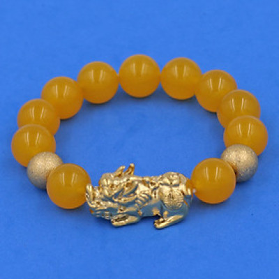 Vòng tay đá thạch anh vàng 14 ly cẩn Tỳ hưu TH54