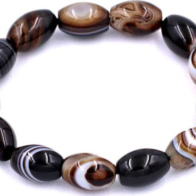 Vòng chuỗi đeo tay Lu Thống Mã Não Nâu Sọc Oval - hợp mệnh Kim, mệnh Thổ