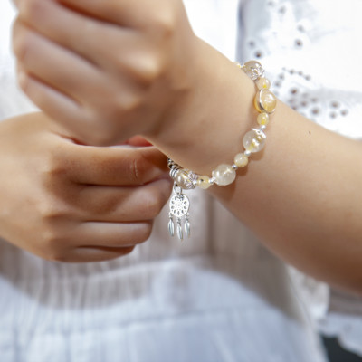 Vòng tay đá phong thủy Thạch anh tóc vàng mix Thạch anh vàng tài lộc cho mạng Thổ - Kim  VT073