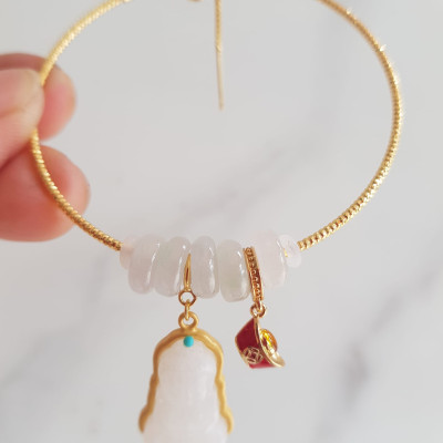 Vòng Tay Charm Phối 5 Đồng tiền đá cẩm thạch trắng tự nhiên  Phối mặt phật đá cẩm thạch trắng thỏi vàng đỏ may mắn vòng màu vàng rất xinh  Chuẩn hợp may mắn nữ mệnh kim mệnh thủy đeo ạ