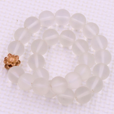 [Mệnh Kim, Thủy] Vòng Chuỗi Niệm Phật Đá Thạch Anh Trắng Mờ 14 Ly 27 Hạt Charm Hoa Sen Inox, Vòng Chuỗi Phật Giáo, Chuỗi Niệm Phật Hạt To - Phong Thủy 868