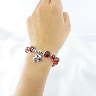 Vòng Tay Mệnh Hỏa, Thổ Đá Garnet Mix Charm Con Voi