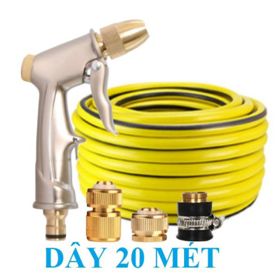 Bộ dây vòi xịt nước rửa xe, tưới cây . tăng áp 3 lần, loại 20m 206701-1 đầu đồng, cút đồng 