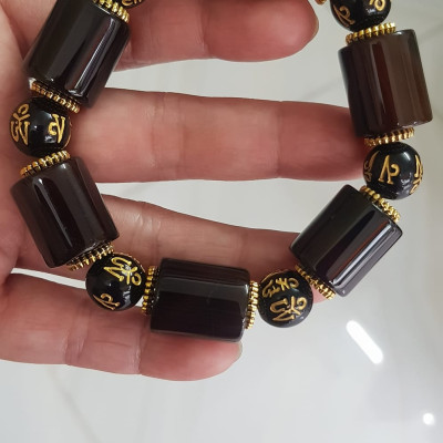 Vòng tay nam mã não nâu mix tây tạng kiểu hạt ống vuông tròn Size vòng 15mm đẹp ạ Ý nghĩa mang năng lượng tích cực may mắn cát tường cho gia chủ ạ