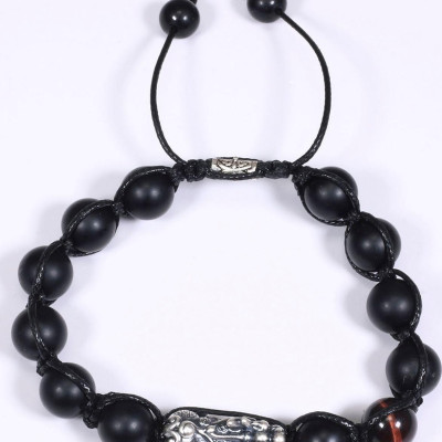 Cặp vòng tay nam nữ đá obsidian nhám kết tỳ hưu bạc mệnh thủy, mộc - Ngọc Quý Gemstones