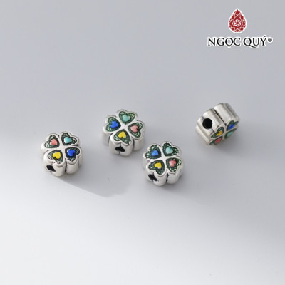 Charm bạc cỏ bốn lá xỏ ngang - Ngọc Quý Gemstones