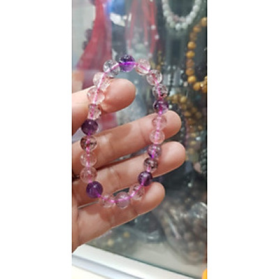 Vòng tay đá super seven tự nhiên đẹp size 8mm màu tím trắng bóng đẹp nữ đeo tay may mắn tài lộc xinh đẹp lắm nhe