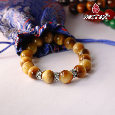 Vòng tay chuỗi hạt đá thiên nhiên phối charm bạc hạt 12mm - Ngọc Quý