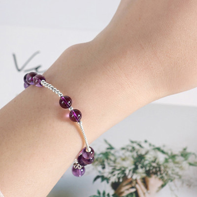 Vòng tay đá thạch anh tím phối charm bi bạc mệnh hỏa, thổ - Ngọc Quý Gemstones