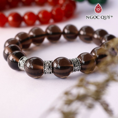 Vòng tay chuỗi hạt đá thiên nhiên phối charm bạc hạt 12mm - Ngọc Quý