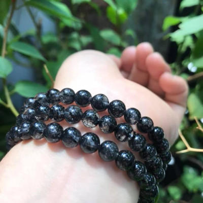 Vòng tay phong thủy Thạch Anh Tóc Đen Tự Nhiên VIP  Vòng size 6,8mm đẹp quấn 3 vòng tay kiểu bóng tay đẹp xinh  Hợp Nữ mệnh thủy mệnh mộc ạ
