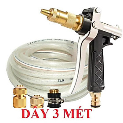Bộ dây vòi xịt nước rửa xe, tưới cây .tăng áp 3 lần,loại 3m, 5m 206236 đầu đồng,cút đồng,nối đồng+ tặng móc khoá