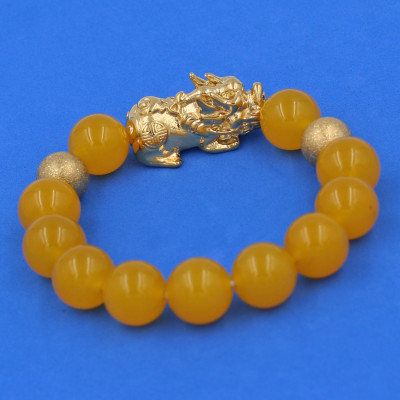 Vòng tay đá thạch anh vàng 14 ly cẩn Tỳ hưu TH54